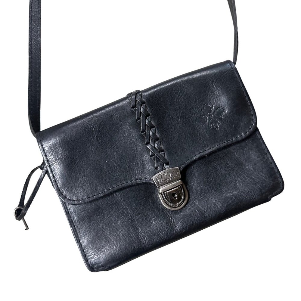 Patricia Nash Black Leather Crossbody Shoulder Bag Purse Removable Strap Clutch